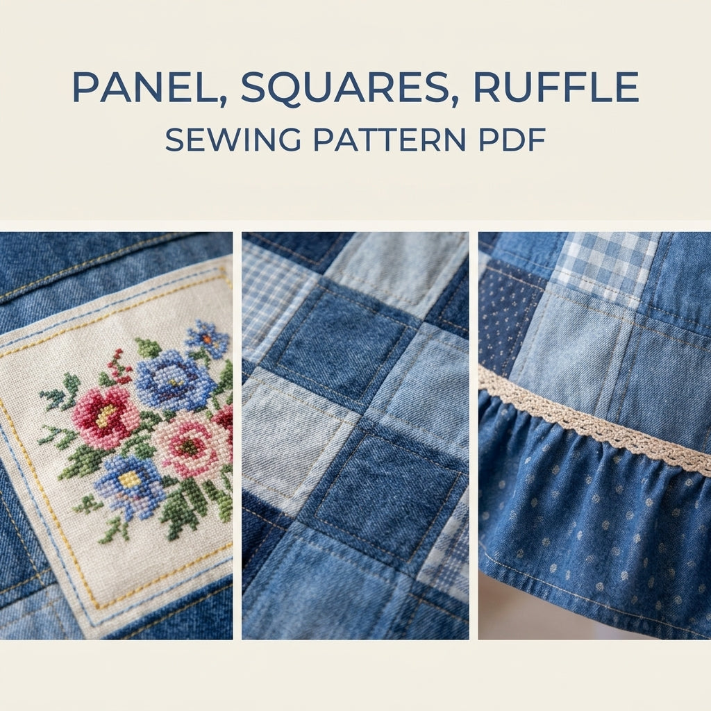 Blue Denim Patchwork Apron Sewing Pattern PDF – Upcycled Jeans Apron