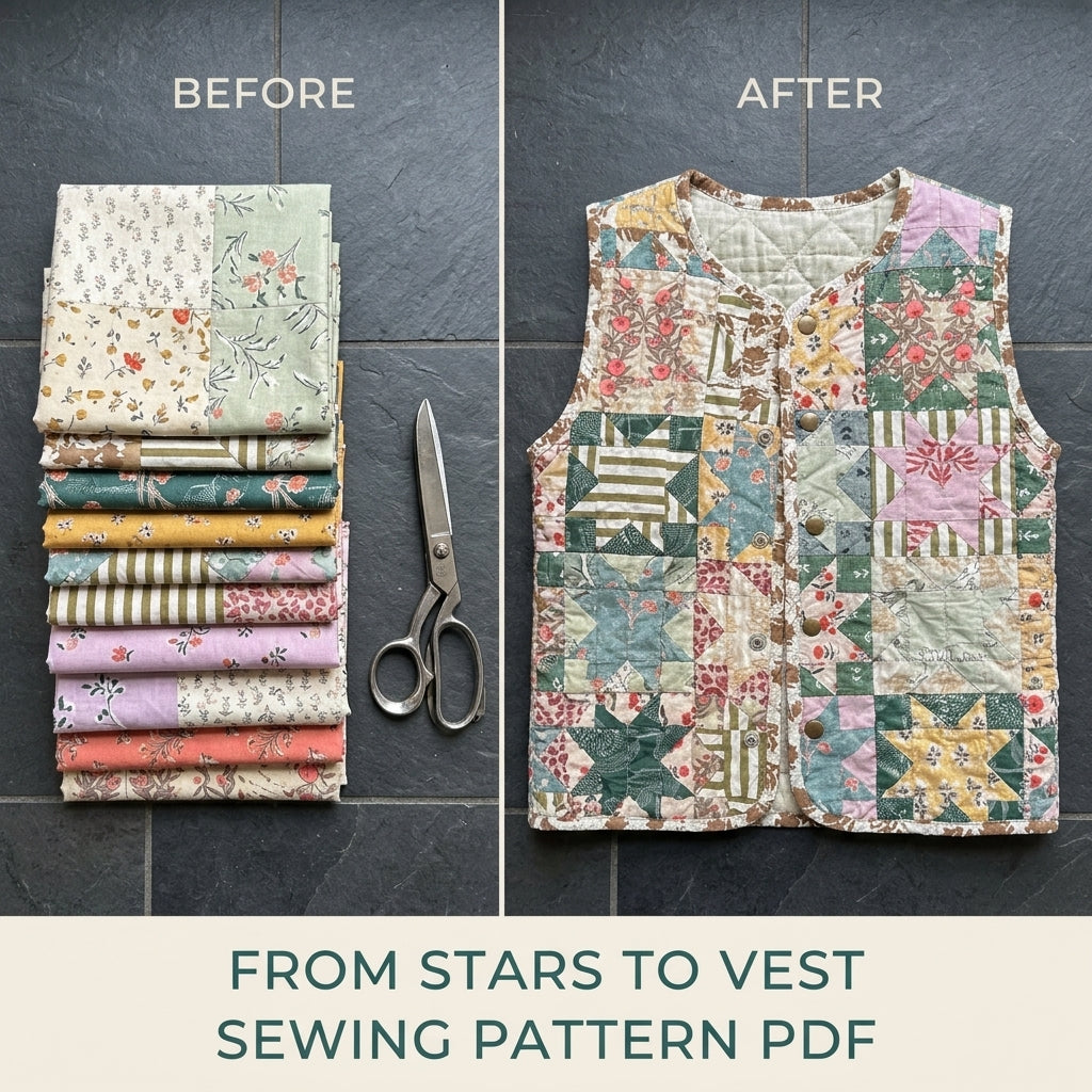 Sawtooth Star Patchwork Vest Sewing Pattern PDF – Quilted Scrap Vest