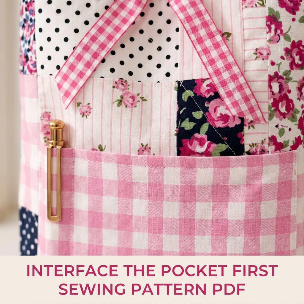 Pink Patchwork Pocket Tote Sewing Pattern PDF – Floral Tote with Gingham Pocket
