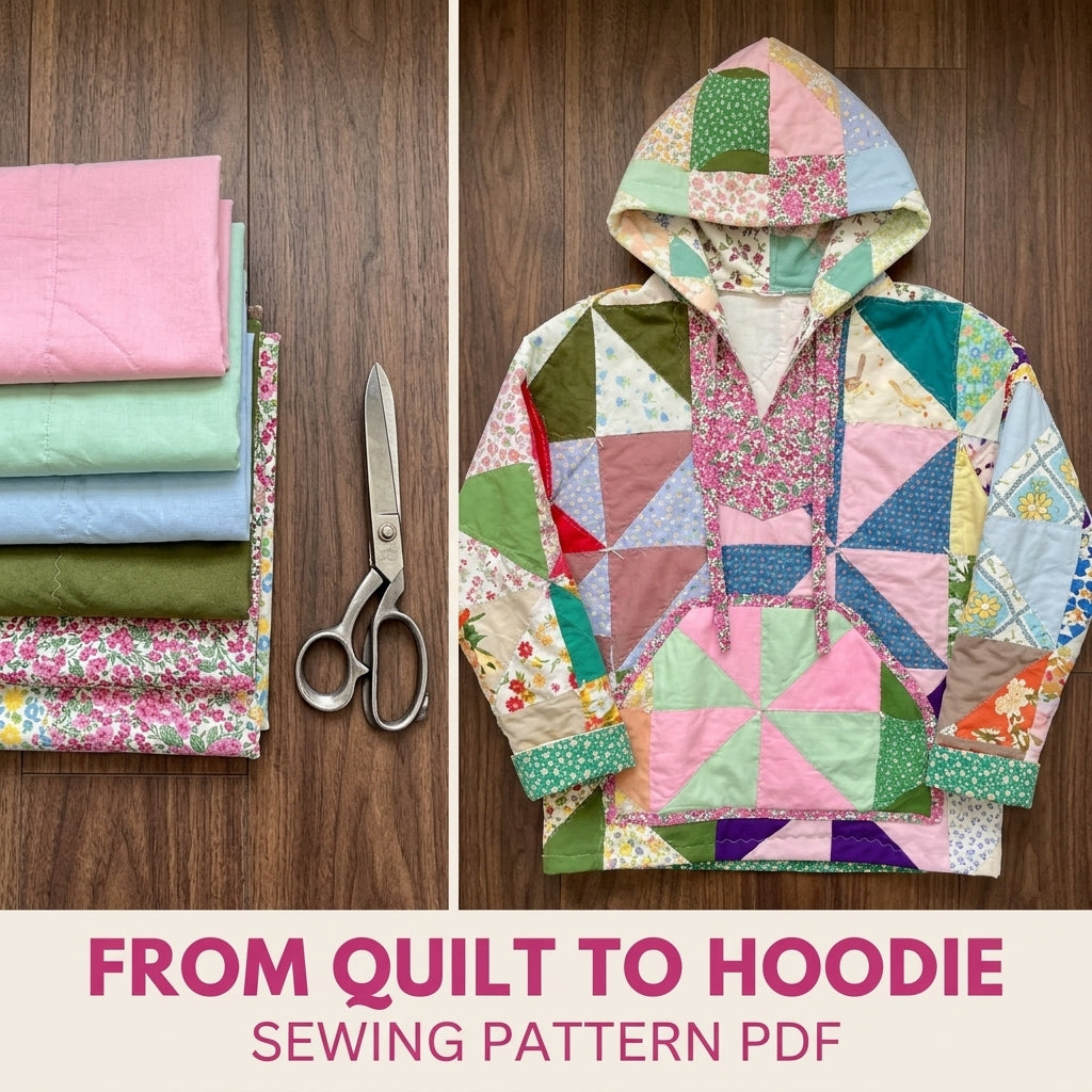 Pinwheel Quilt Hoodie Sewing Pattern PDF – Hooded Pullover from a Vintage Quilt