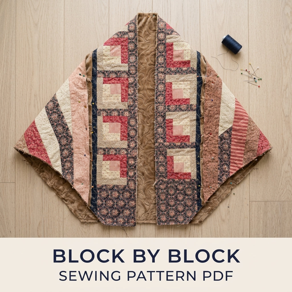 Log Cabin Quilted Shawl Wrap Sewing Pattern PDF – Log Cabin Wrap with Minky Lining