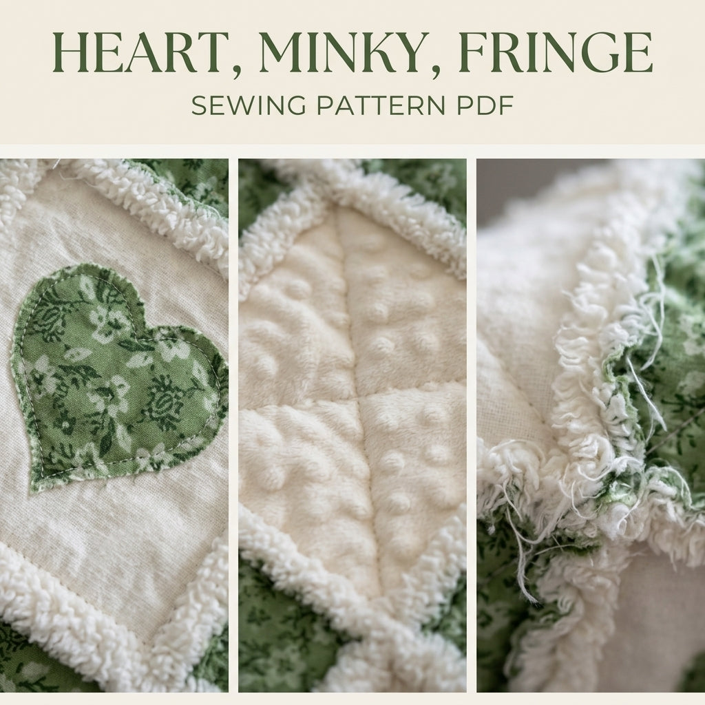 Green Heart Minky Rag Quilt Sewing Pattern PDF – Baby Rag Quilt with Hearts