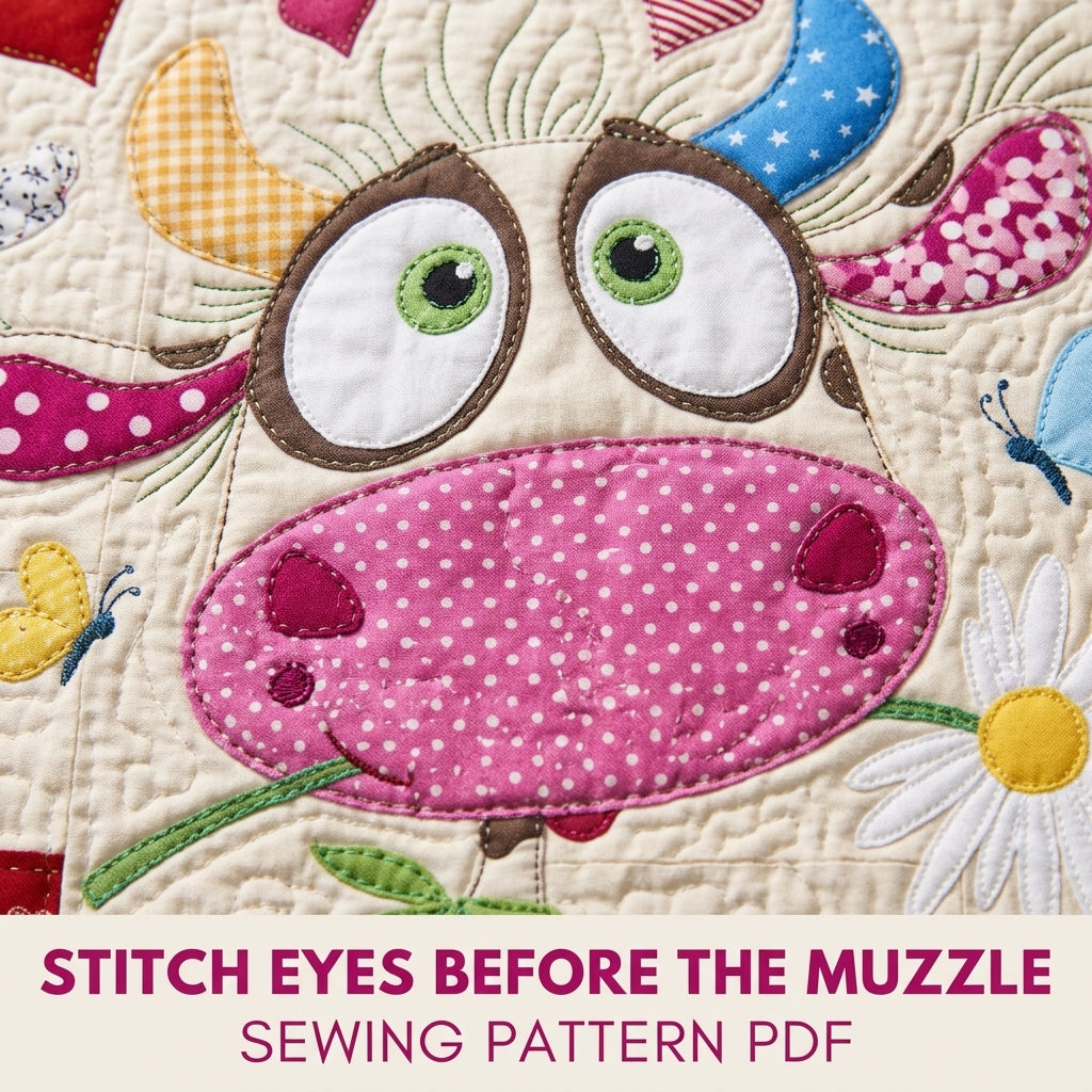 Cow Appliqué Mini Quilt Sewing Pattern PDF – Whimsical Farm Wall Quilt