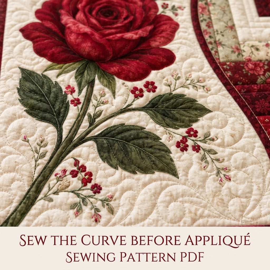 Rose Log Cabin Table Runner Sewing Pattern PDF – Appliqué Rose Quilted Runner