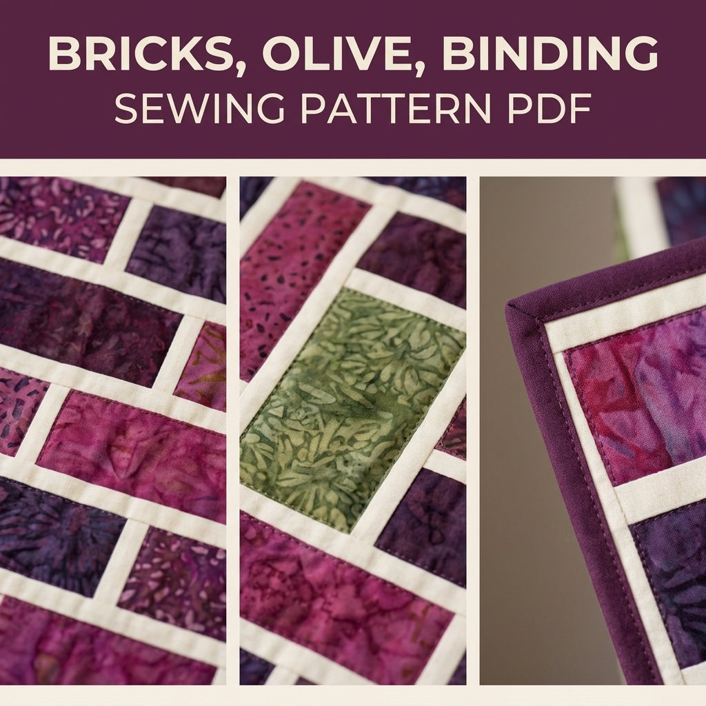 Modern Brick Quilt Pattern PDF – Staggered Brick Throw Quilt for Batik Fabrics