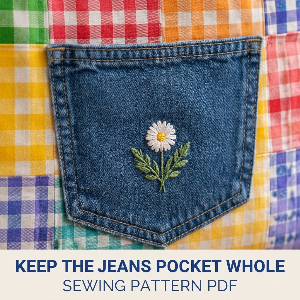 Gingham Patchwork Tote Sewing Pattern PDF – Scrappy Bag with Jeans Pocket