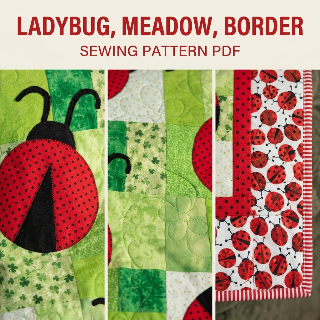 Ladybug Meadow Quilt Sewing Pattern PDF – Appliqué Ladybug Quilt on Green Patchwork