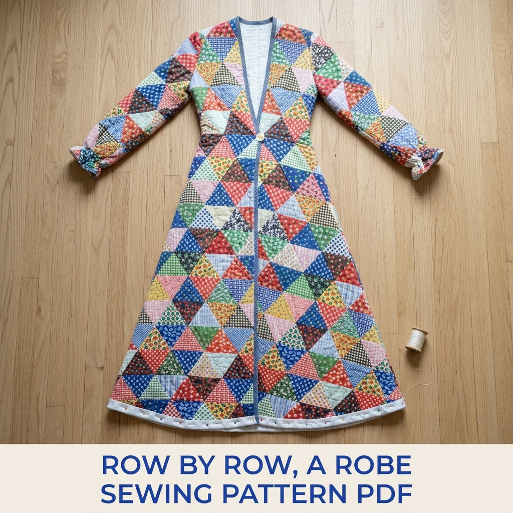 Triangle Patchwork Quilted Robe Sewing Pattern PDF – Floor-Length Calico Quilt Robe
