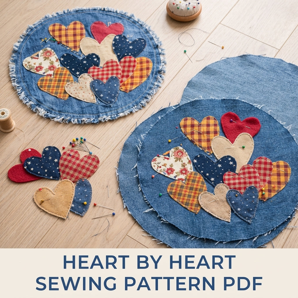 Denim Heart Placemats Sewing Pattern PDF – Upcycled Jeans Table Mats