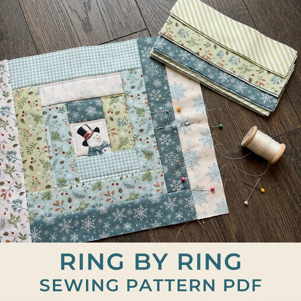 Snowman Log Cabin Placemat Sewing Pattern PDF – Winter Snowman Quilted Placemat