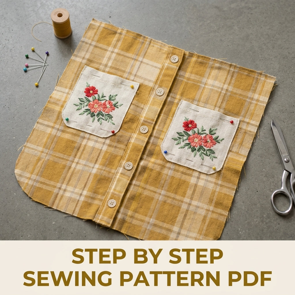 Mustard Shirt Tote Sewing Pattern PDF – Upcycled Shirt Bag with Embroidered Pockets