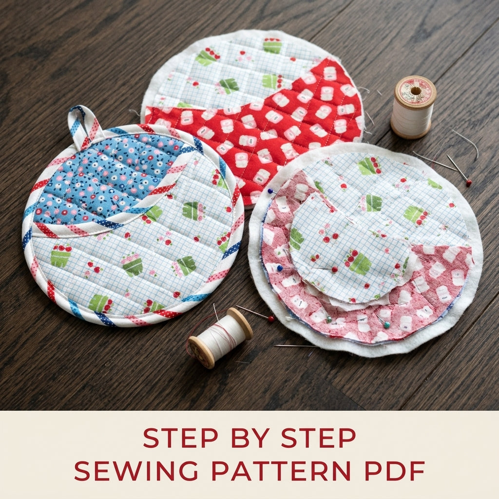 Round Pocket Pot Holder Sewing Pattern PDF – Quilted Pot Holder Set
