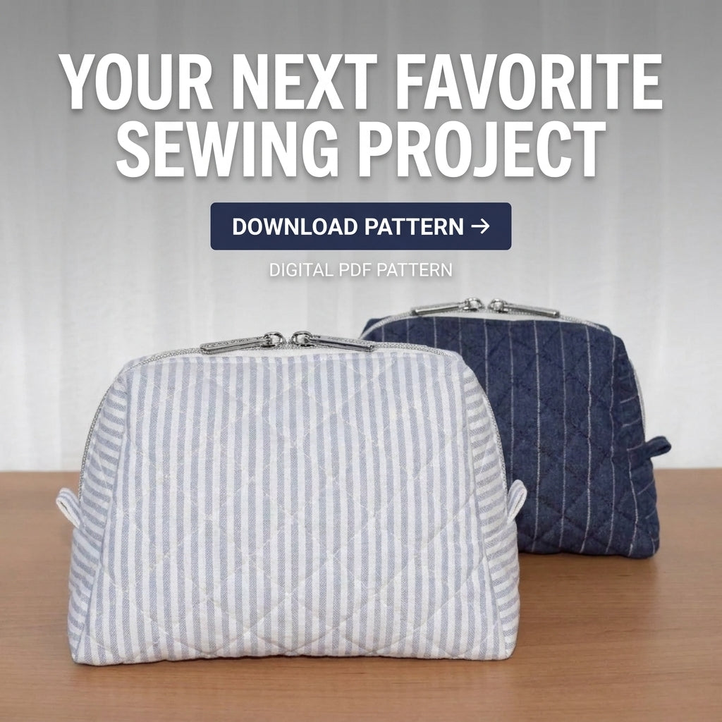 Quilted Zip Pouch Sewing Pattern — Boxy Makeup Bag in Two Sizes, Beginner Friendly, PDF Download