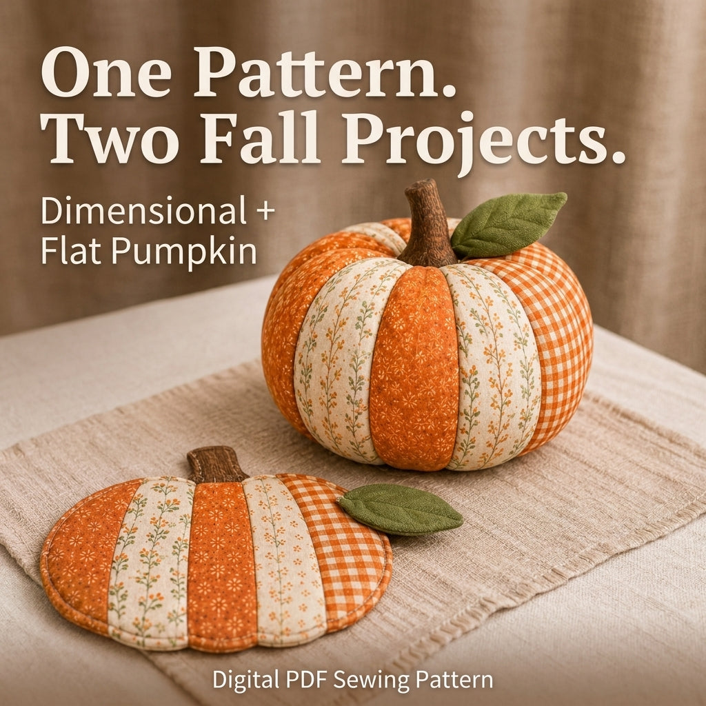 Patchwork Pumpkin Sewing Pattern — 3D Fabric Pumpkin and Flat Décor Mat, Two Projects, Beginner Friendly, PDF Download