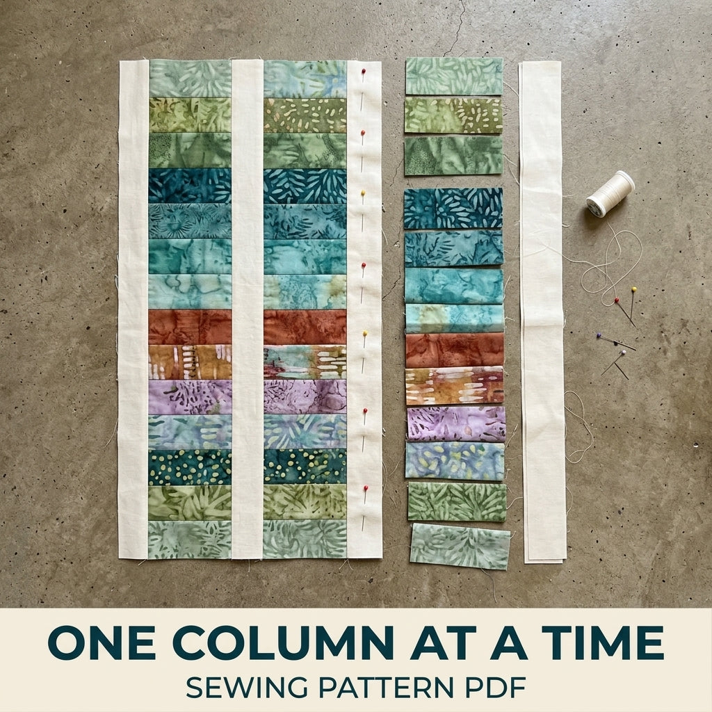 Modern Coin Stack Quilt Pattern PDF – Strip Throw Quilt with Batik Columns and Cream Sashing