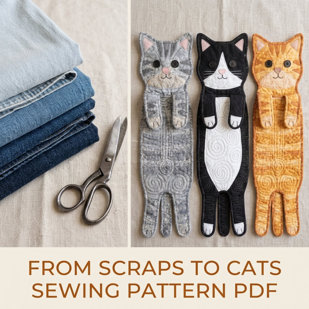 Quilted Cat Oven Towels Sewing Pattern PDF – Hanging Cat Kitchen Towels