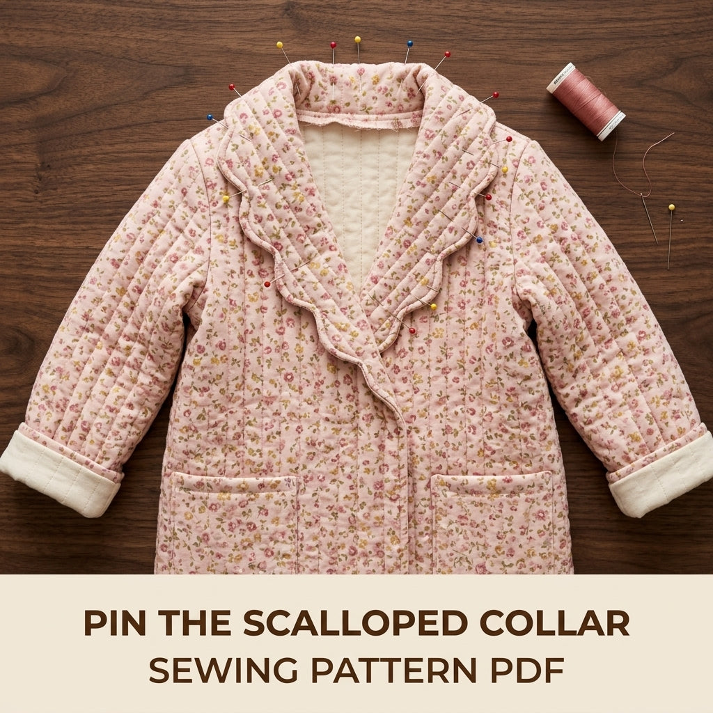 Children's Quilted Robe Sewing Pattern PDF – Girls' Dressing Gown with Scalloped Collar