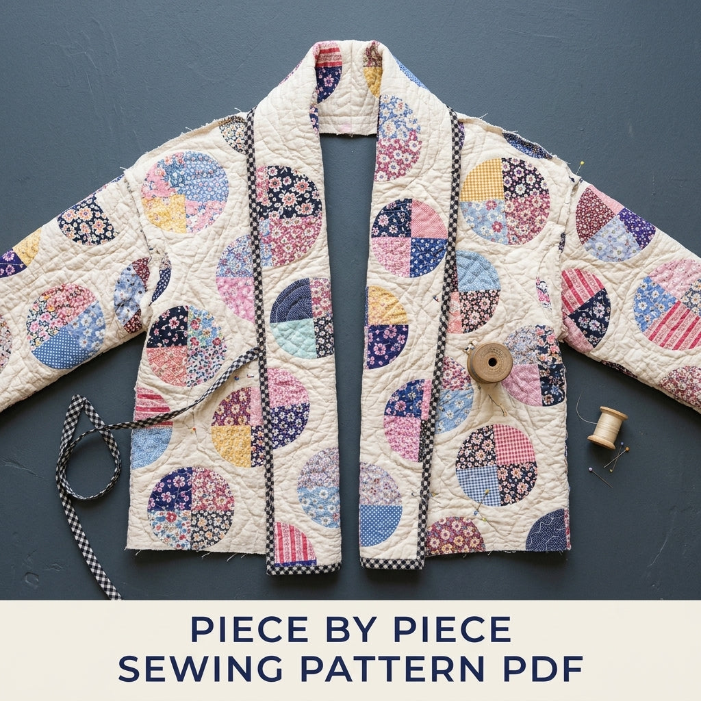 Circle Quarters  Quilt Jacket Sewing Pattern PDF – Boxy Shawl Collar Jacket from a Vintage Quilt