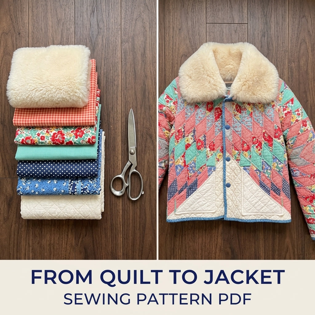 Star Quilt Jacket with Fleece Collar Sewing Pattern PDF – Upcycled Quilt Coat