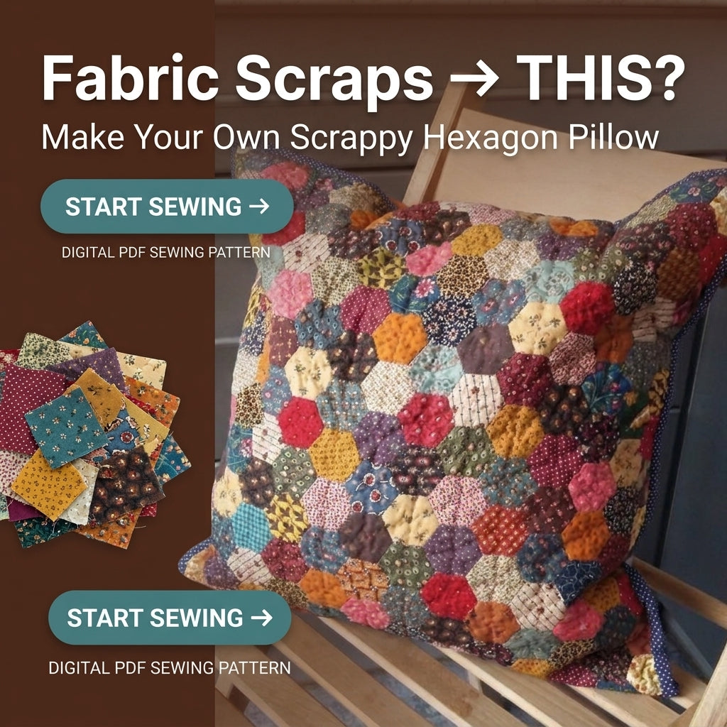 Scrappy Hexagon Cushion Pattern | English Paper Piecing Hexie Pillow Cover | Beginner Hand-Sewing Project | PDF Instant Download