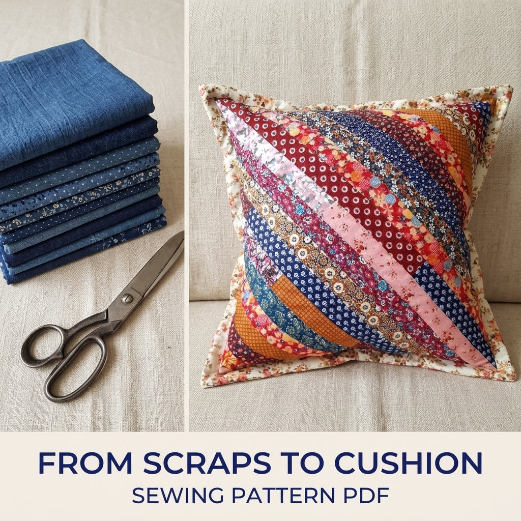 Diagonal String Patchwork Cushion Sewing Pattern PDF – Scrap Pillow Cover