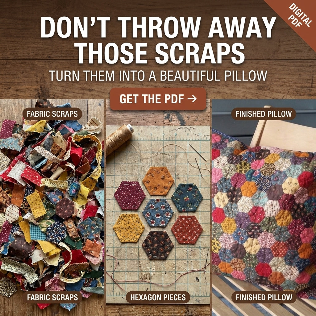 Scrappy Hexagon Cushion Pattern | English Paper Piecing Hexie Pillow Cover | Beginner Hand-Sewing Project | PDF Instant Download