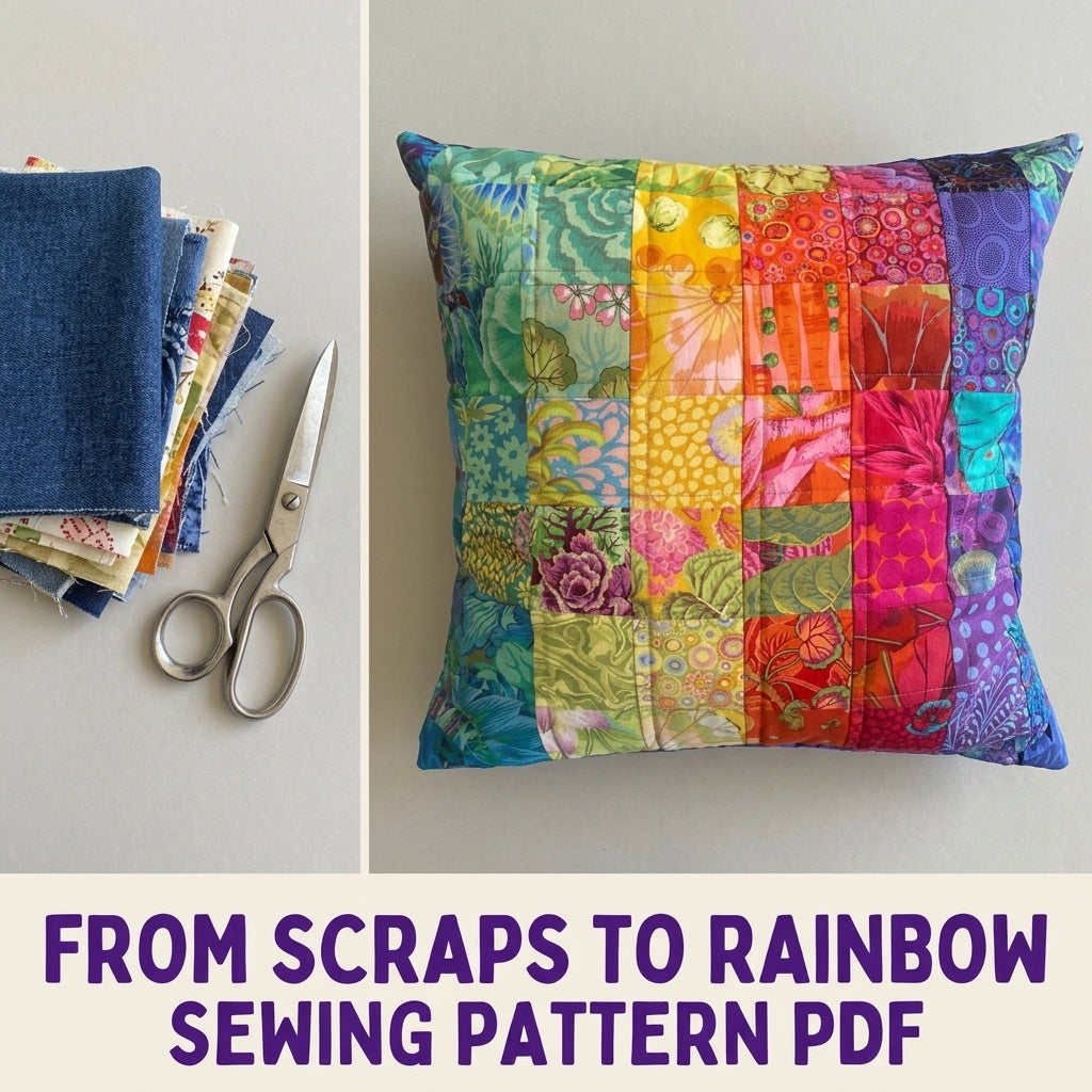 Rainbow Squares Cushion Sewing Pattern PDF – Bold Print Patchwork Pillow