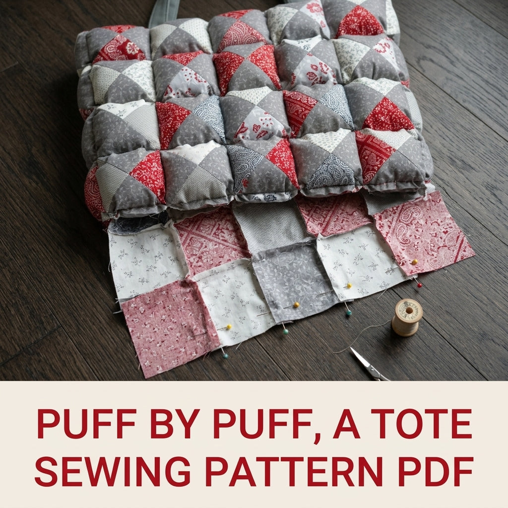 Puff Quilt Tote with Bow Sewing Pattern PDF – Biscuit Puff Bag