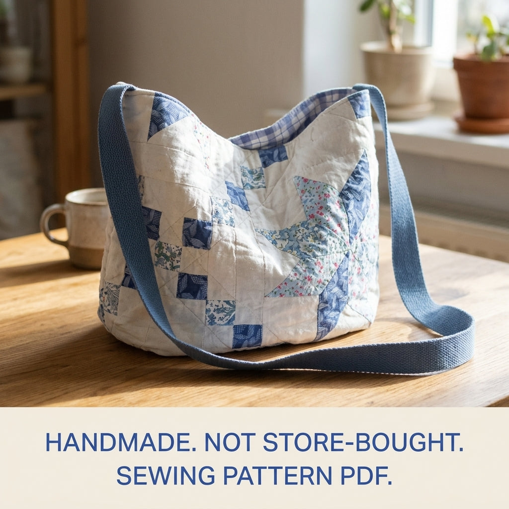 Quilt Star Bag Sewing Pattern PDF – Slouchy Shoulder Bag from a Vintage Quilt