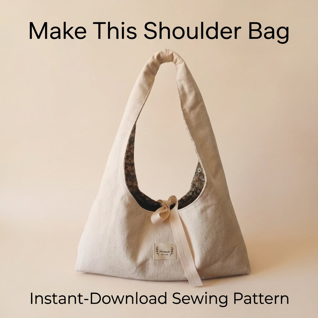 Canvas Hobo Bag Sewing Pattern — Slouchy Shoulder Bag with Bow Tie and Floral Lining, 2 Sizes, PDF Download