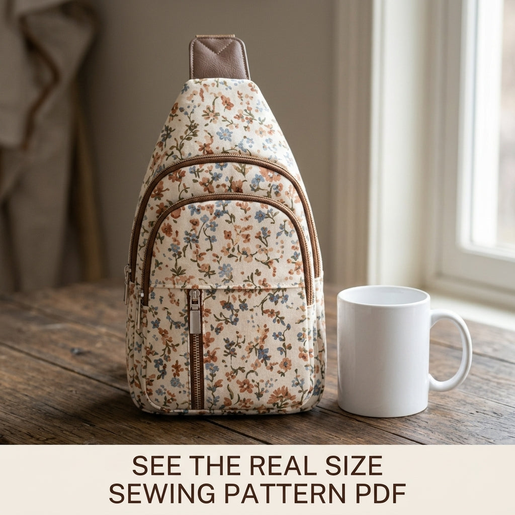 Floral Double Zip Sling Bag Sewing Pattern PDF – Crossbody Chest Bag