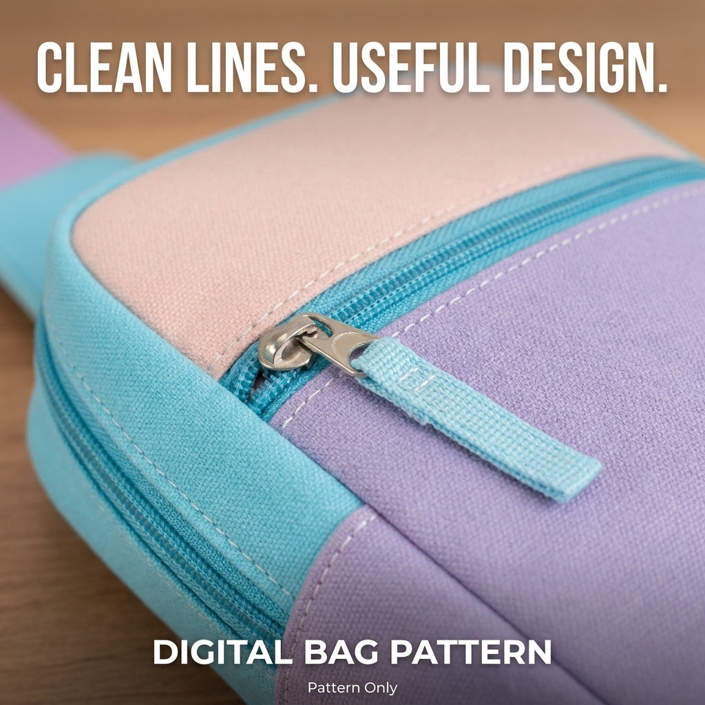 Sling Bag PDF Sewing Pattern | Colour Block Crossbody Chest Bag | Beginner Zip Bag Project | Instant Download