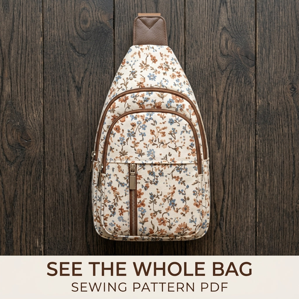 Floral Double Zip Sling Bag Sewing Pattern PDF – Crossbody Chest Bag