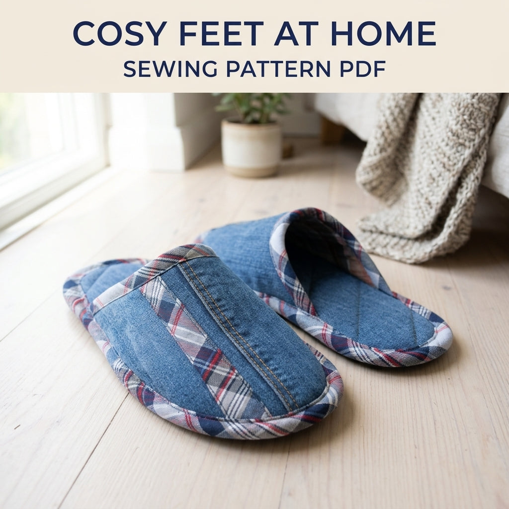 Denim Plaid Slippers Sewing Pattern PDF – Upcycled Jeans House Slippers