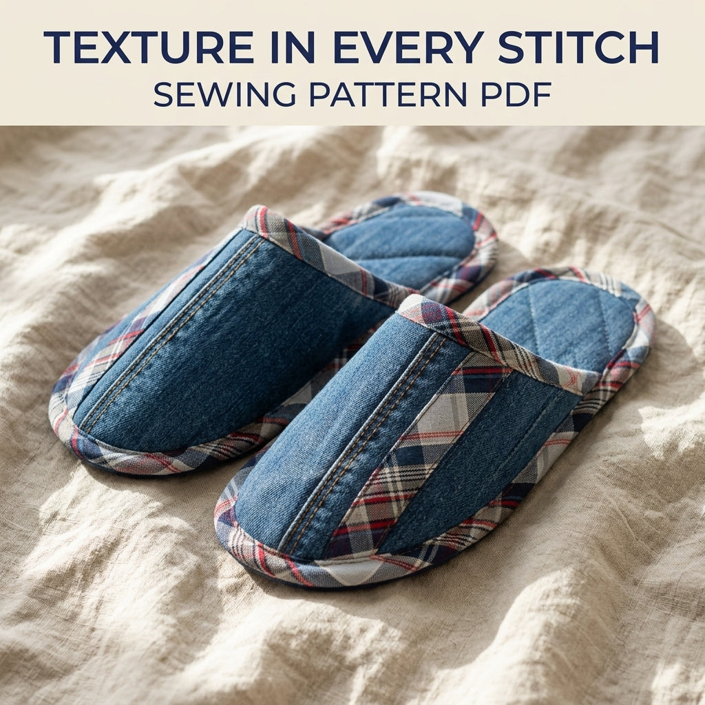 Denim Plaid Slippers Sewing Pattern PDF – Upcycled Jeans House Slippers