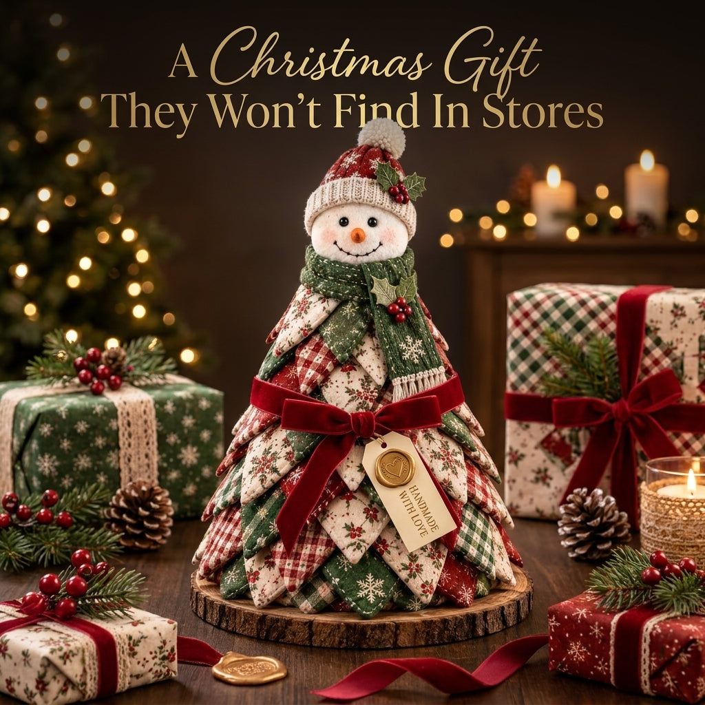 Folded Fabric Christmas Tree Sewing Pattern — Standing Snowman Cone Tree, No-Sew Petal Method, PDF Download