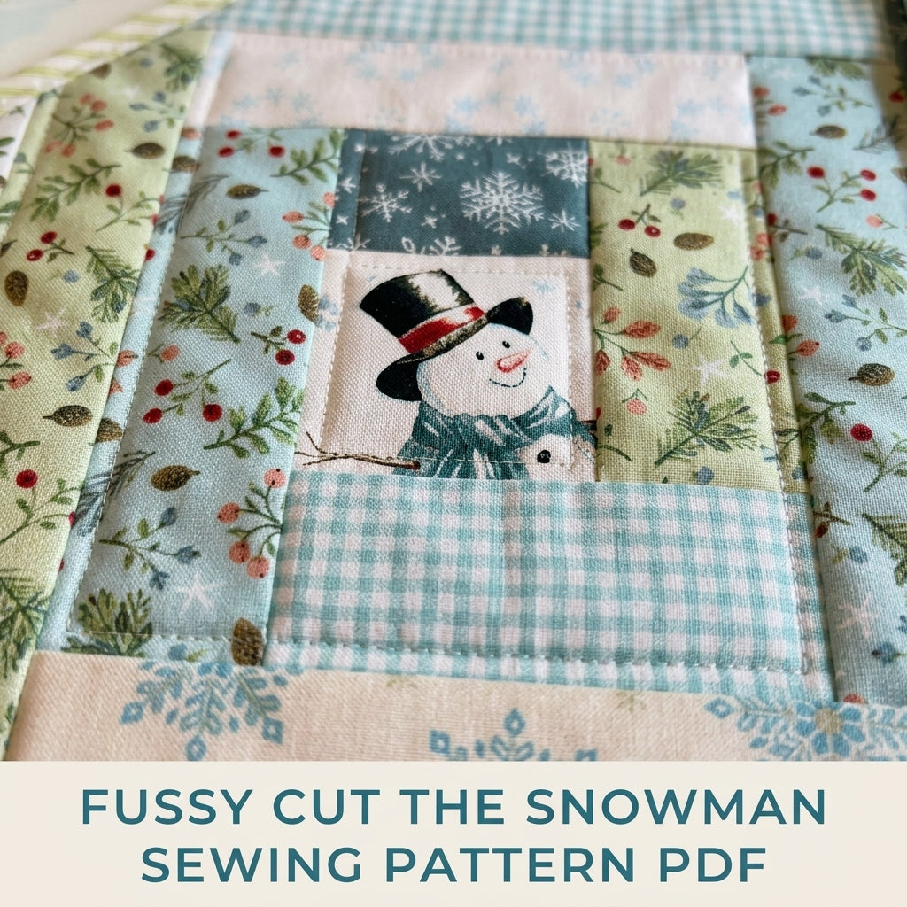 Snowman Log Cabin Placemat Sewing Pattern PDF – Winter Snowman Quilted Placemat