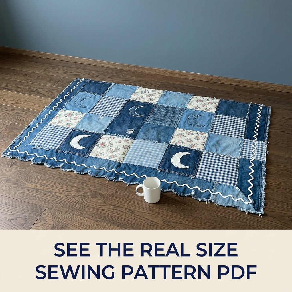 Denim Moon Sofa Cover Sewing Pattern PDF – Upcycled Jeans Throw