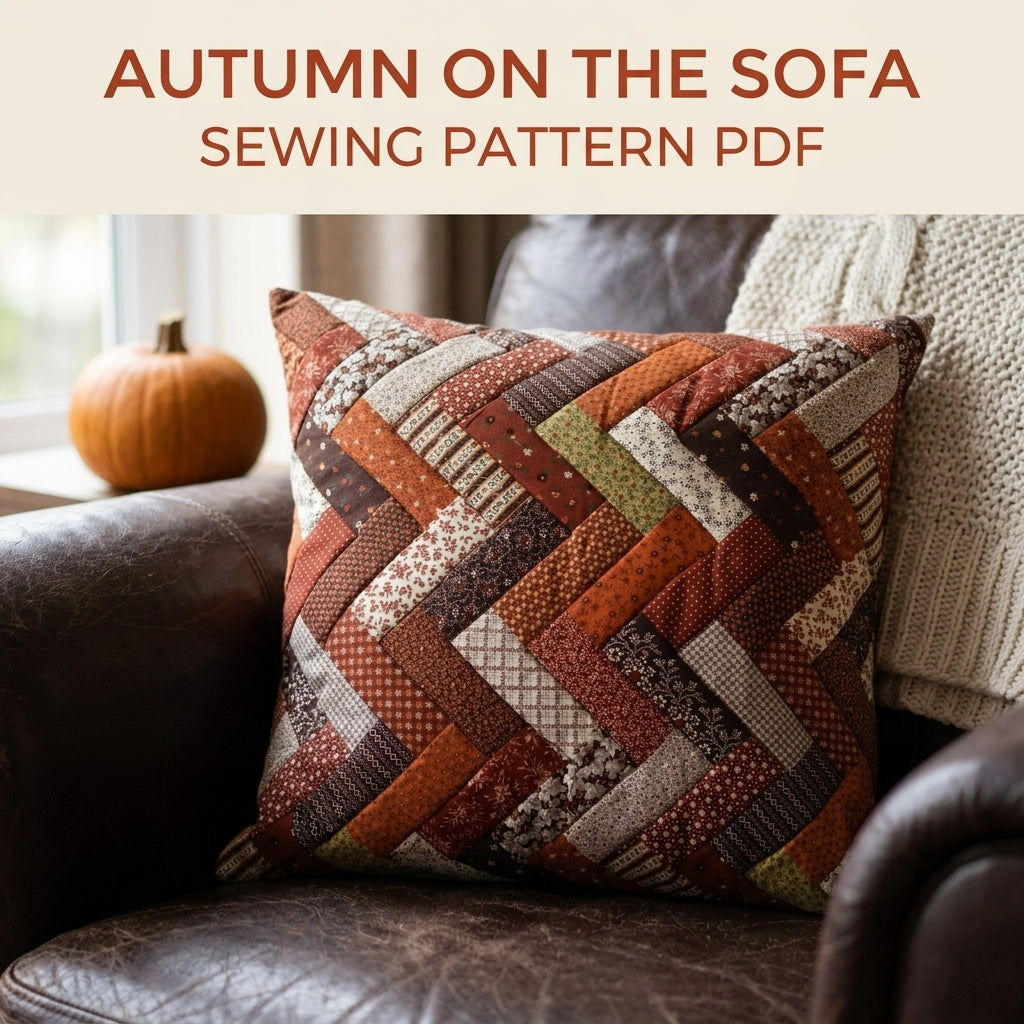 Autumn Braid Patchwork Cushion Sewing Pattern PDF – Herringbone Pillow