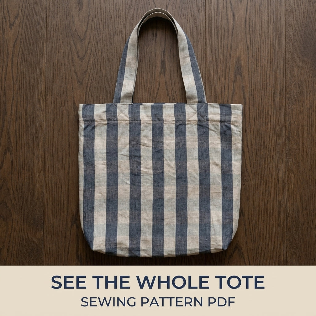 Striped Linen Tote Bag Sewing Pattern PDF – Easy Striped Shoulder Tote