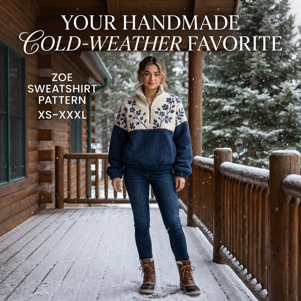 Half-Zip Sweatshirt Sewing Pattern — Colour-Block Sherpa Pullover with Stand Collar, Sizes XS–3XL, A0 and A4 Layered PDF