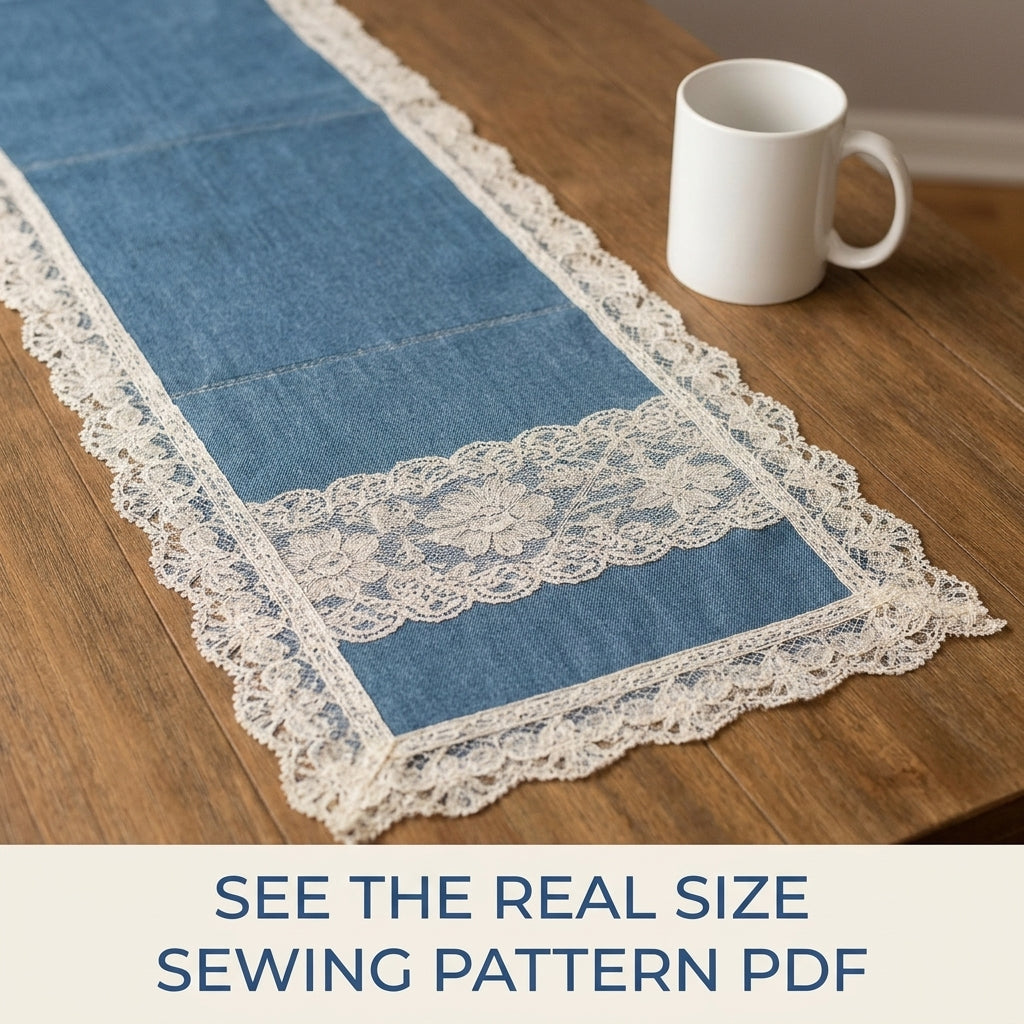 Denim Lace Table Runner Sewing Pattern PDF – Upcycled Jeans Table Decor