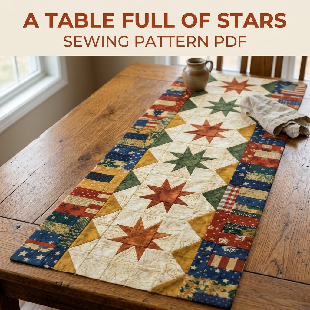 Sawtooth Star Table Runner Sewing Pattern PDF – Scrappy Quilted Runner
