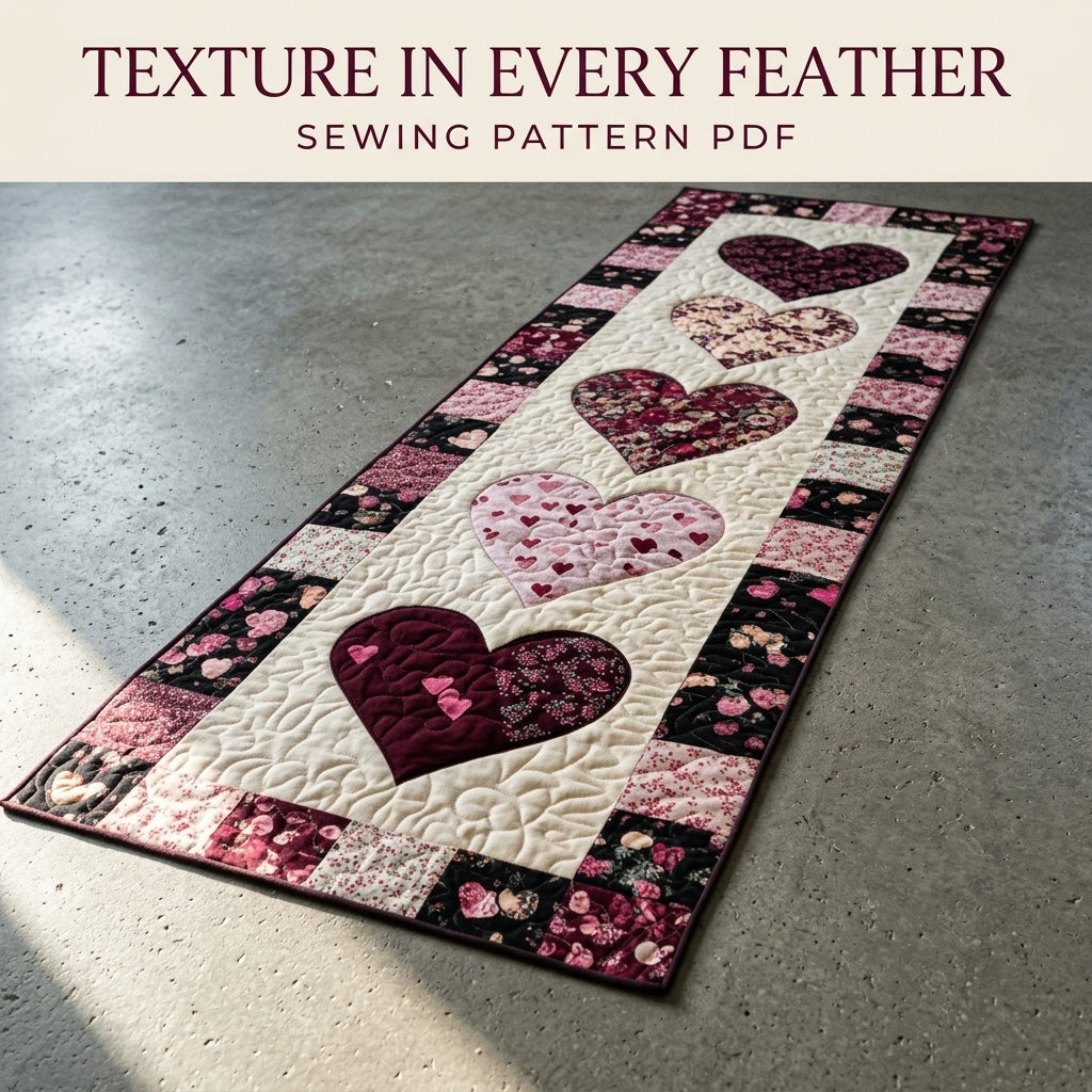 Heart  Appliqué Table Runner Sewing Pattern PDF – Valentine Appliqué Quilted Runner
