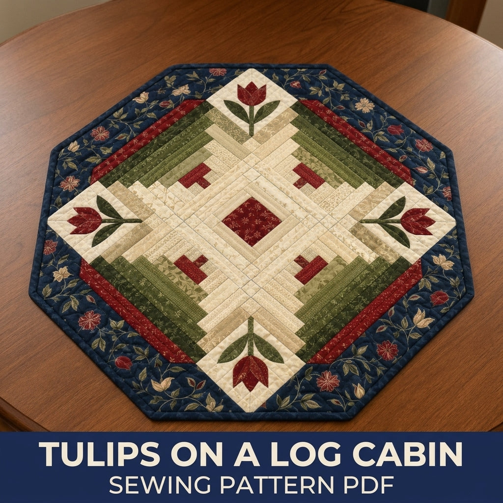 Tulip Log Cabin Table Topper Sewing Pattern PDF – Octagon Quilted Centrepiece