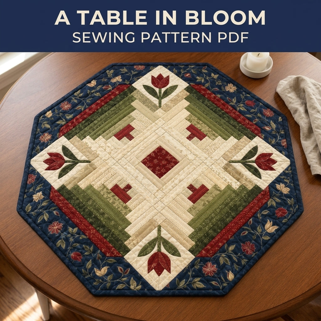 Tulip Log Cabin Table Topper Sewing Pattern PDF – Octagon Quilted Centrepiece