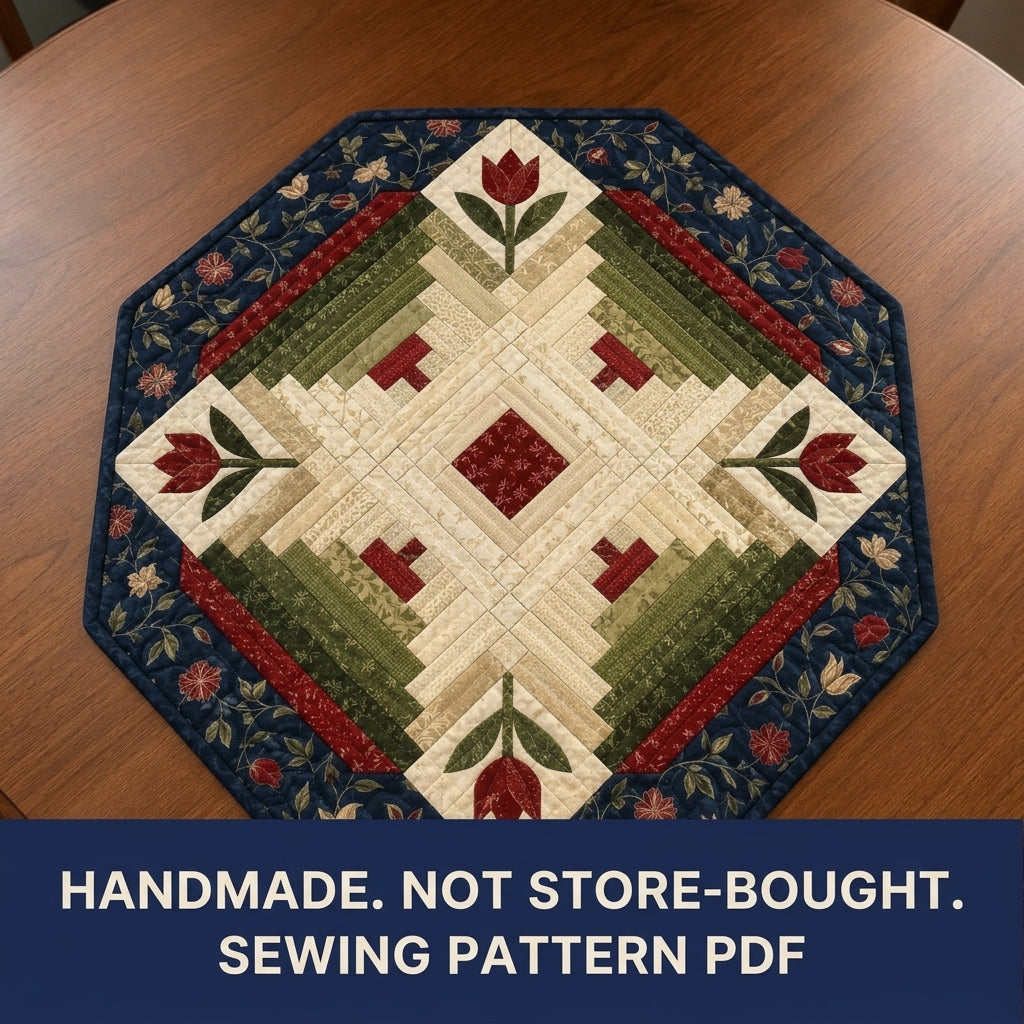 Tulip Log Cabin Table Topper Sewing Pattern PDF – Octagon Quilted Centrepiece