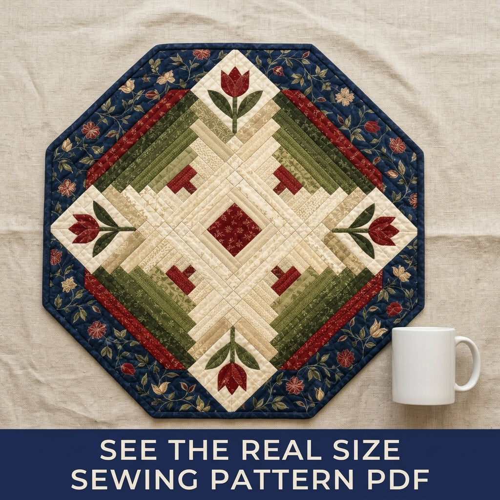 Tulip Log Cabin Table Topper Sewing Pattern PDF – Octagon Quilted Centrepiece