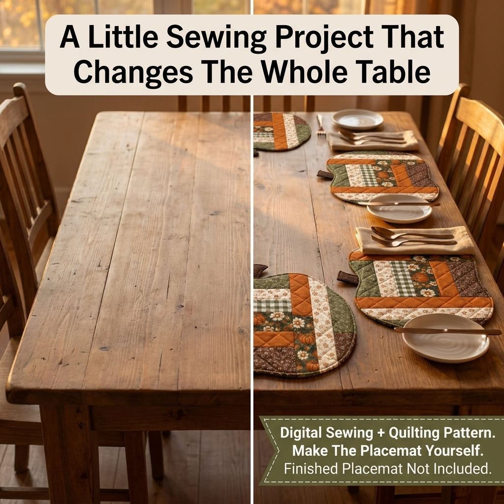Pumpkin Placemat Pattern — Quilted Log Cabin Placemat in Pumpkin Shape, 2 Sizes, Beginner Friendly, PDF Download