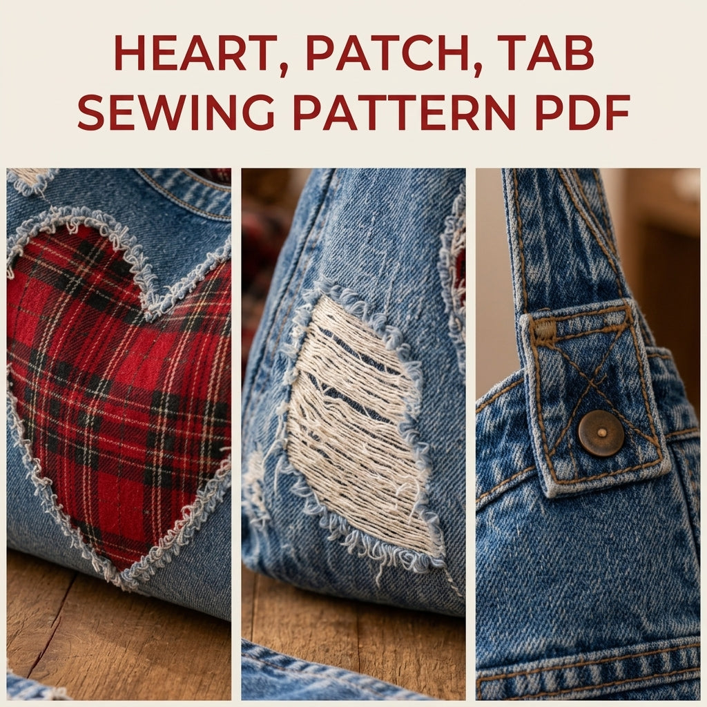 Tartan Heart Denim Hobo Bag Sewing Pattern PDF – Upcycled Jeans Bag with Plaid Heart